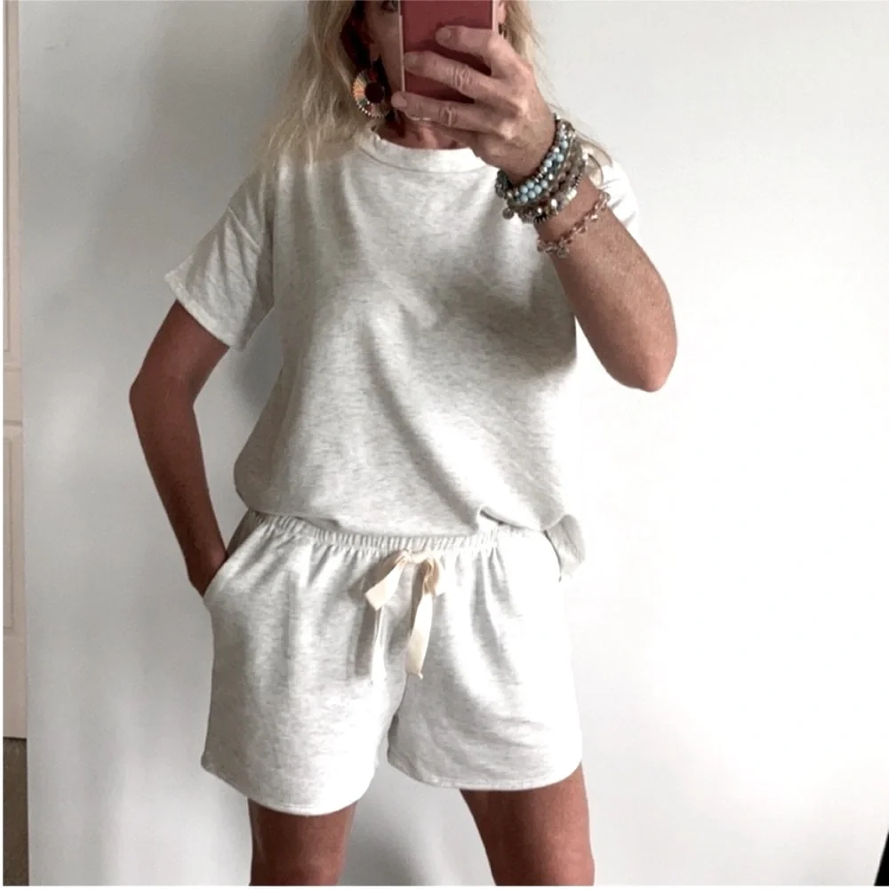 Light Heather Grey Top & Shorts Lounge Set - Picture 1 of 10